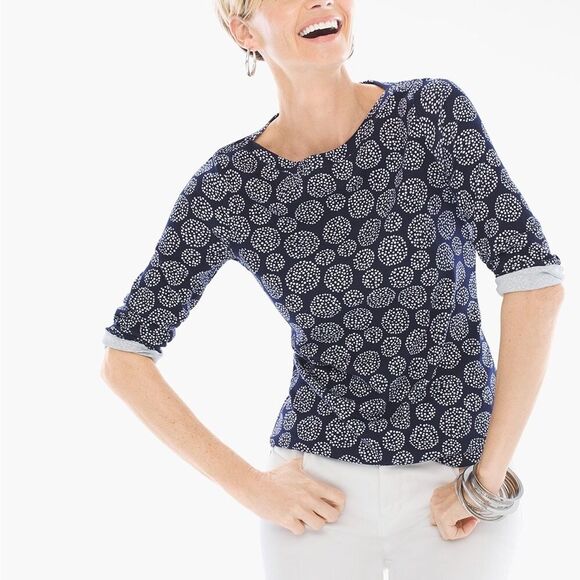 Chicos Ultimate Tee Dot Cluster Bailey Boatneck Top. Size 2 - Picture 1 of 8